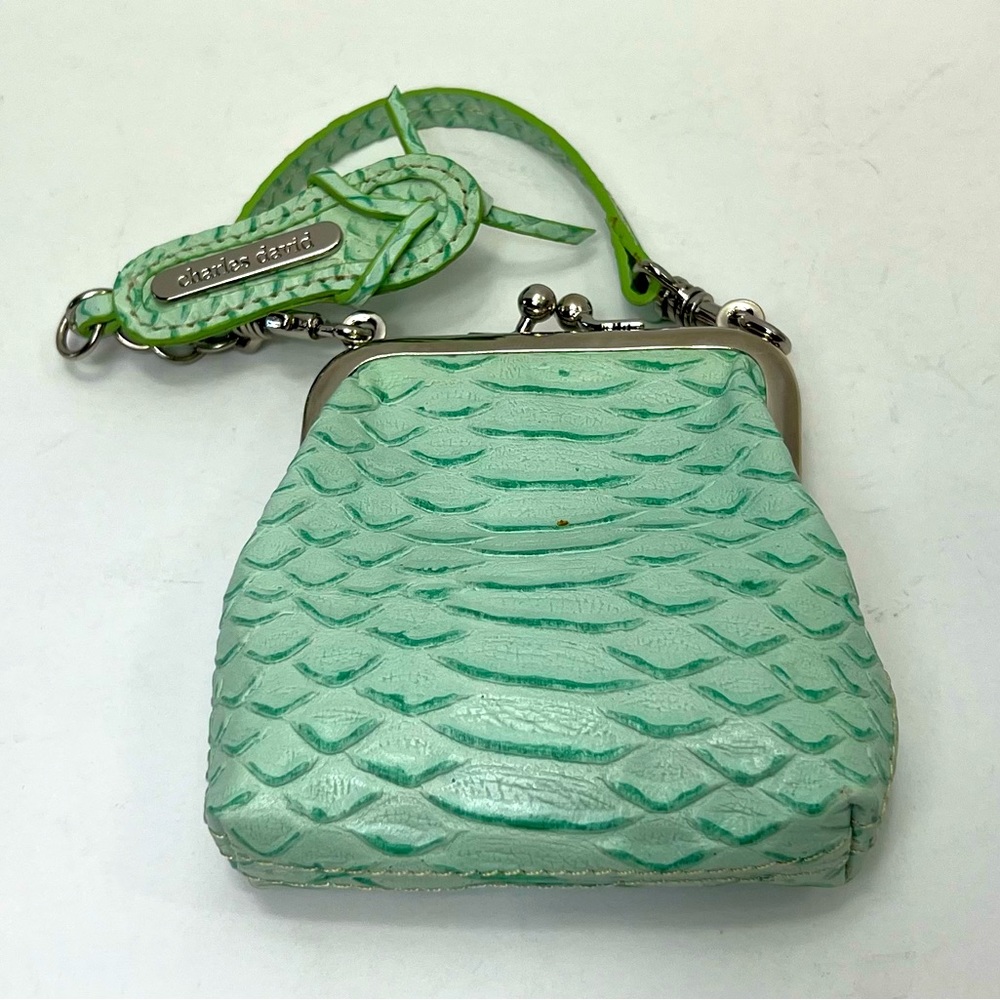 Beautiful green crocodile flaut texture Charles David mini wallet